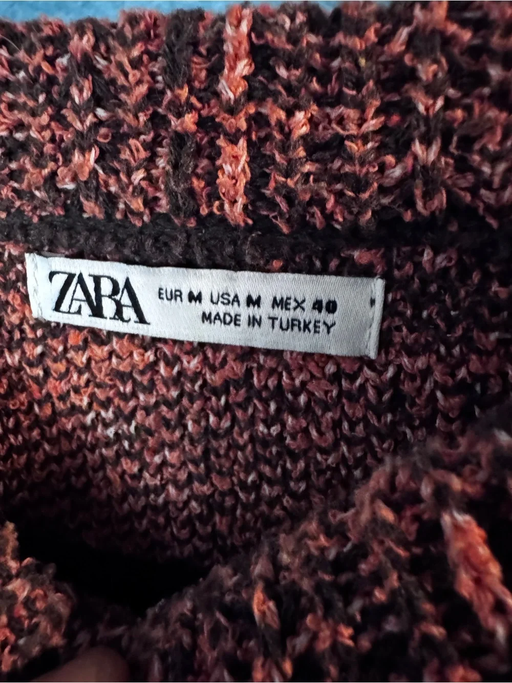 Zara Men's Black and Orange Patterned Knit Sweater
